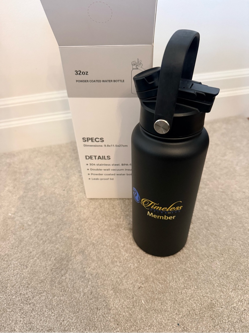 Black 32oz Powder Coated Water Bottle